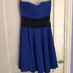 Strapless blue homecoming or cocktail dress